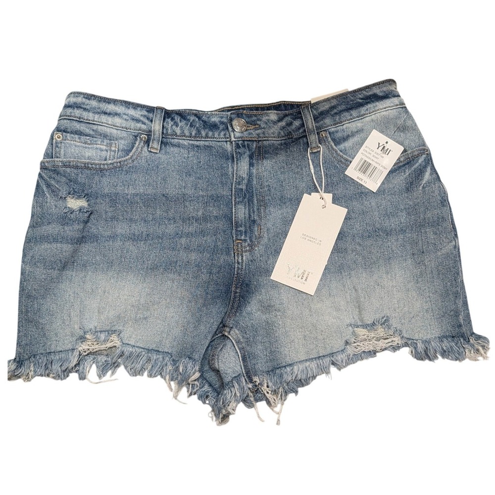 YMI Jeans Juniors 13 Distressed Denim Shorts Light Wash Frayed Hem Highwaisted